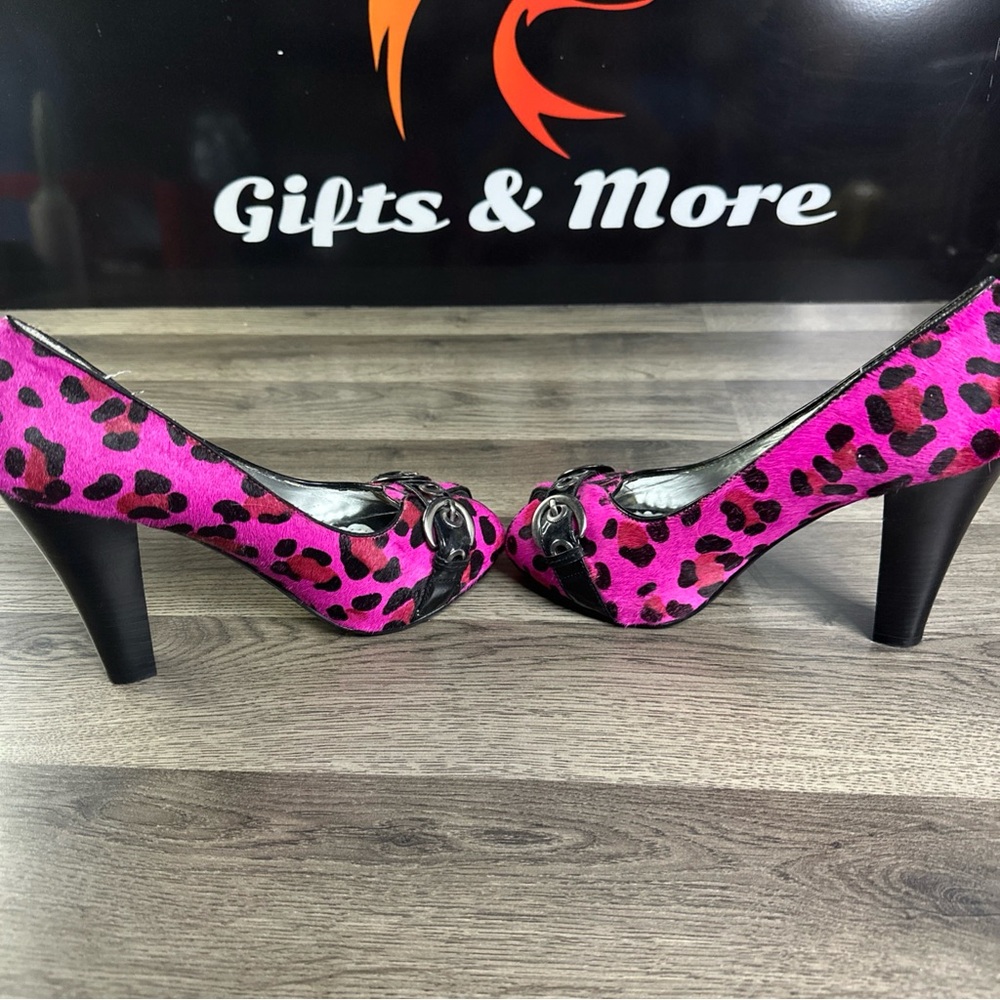 Naughty Monkey Fuchsia Leopard Peep Toe Heels - Picture 8 of 12